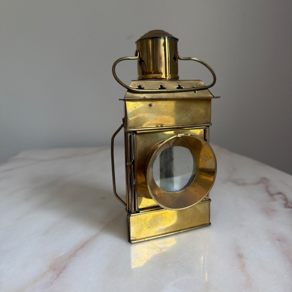 Vintage Enesco Solid Brass Nautical Bullseye Lantern Candle Holder India 6.5in